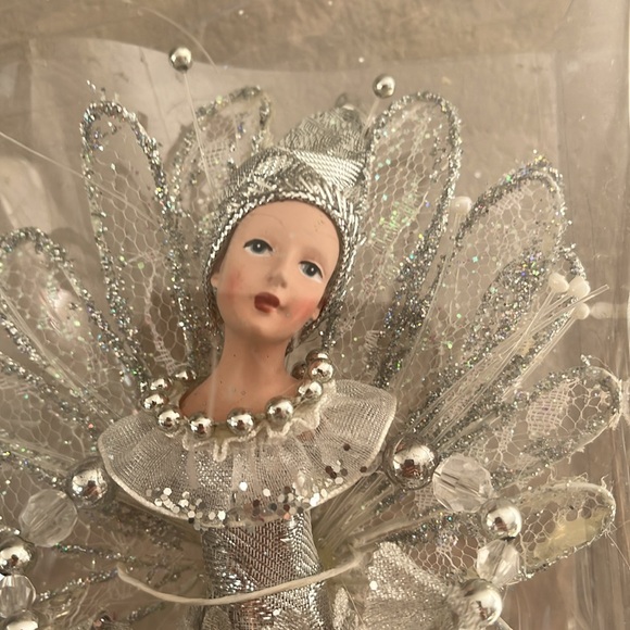 Fairy Pixie Doll Ornament Silver Beaded Glitter 7”NWT - Picture 2 of 7